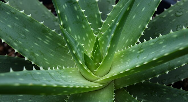 Closeup of a Lush Green Aloe Vera Plant with Visible Spines and White Spots