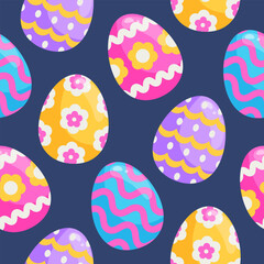 Vector seamless pattern with easter eggs. Colorful background with decorated eggs