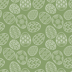 Vector seamless pattern with easter eggs. Green background with decorated eggs