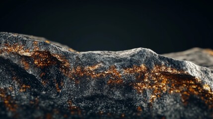 Fototapeta premium Close-up of a dark gray rock with streaks of gold.