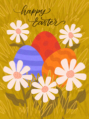 Happy Easter vector greeting card. Spring banner, grainy texture