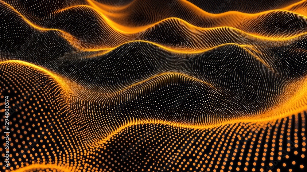 Poster a mesmerizing display of flowing waves fashioned by dots of radiant orange against a dark backdrop e
