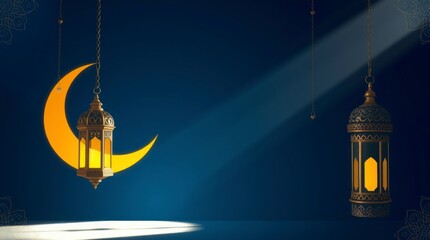 Ramadan Lantern and Crescent Moon Festive Background
