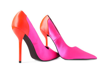 Beautiful high heeled shoes isolated on white