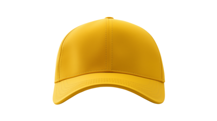 High quality image of a plain yellow baseball cap perfect for apparel mockups branding projects and sportswear designs  Clean background for easy compositing, yellow cap 