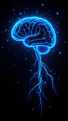 Fototapeta premium A vibrant illustration depicting artificial general intelligence, with a glowing human-like brain symbolizing advanced cognitive abilities.