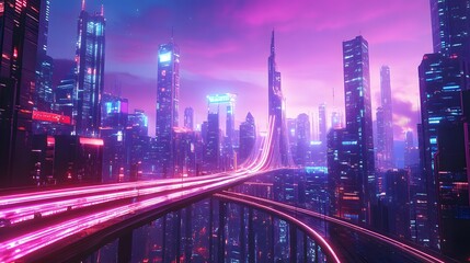 Fototapeta premium Glowing bridges of light crossing a futuristic cityscape