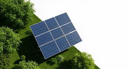 Realistic Digital Render of Solar Panel Array Integrated into Lush Greenery