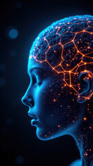 Obraz premium A digital art illustration showcasing an artificial general intelligence's consciousness represented as a glowing brain with cosmic elements.