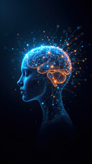 An illustration of a human head with a complex neural network flowing out from the brain, representing artificial general intelligence (AGI) and advanced cognitive processes.