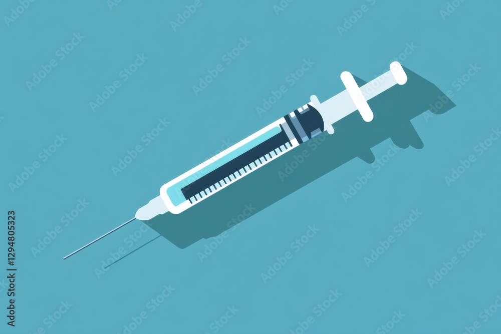 Poster syringe placed on a flat surface with a clear background for medical purposes and treatments. genera