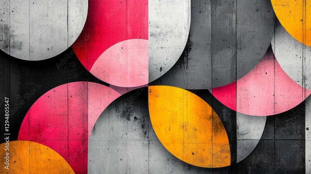 Poster Bold and colorful circular shapes blend harmoniously against a raw concrete backdrop, creating an inspiring atmosphere perfect for artistic expression and community gatherings