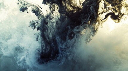 Fototapeta premium Abstract Ink Swirl in Water: Black, White, and Blue Hues