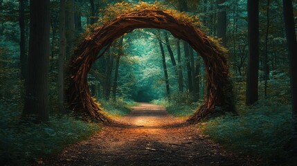 Obraz premium Enchanting woodland archway in mysterious forest pathway