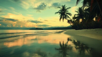 Obraz premium Serene Tropical Sunset Beach Scene