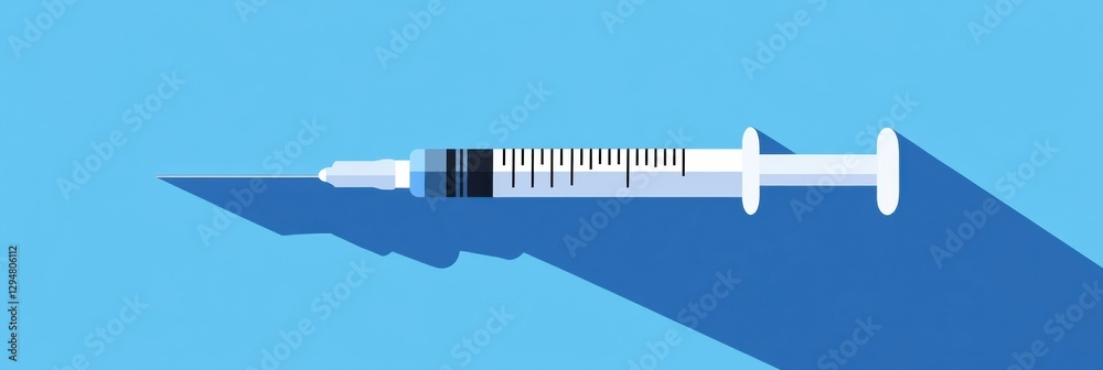Aufkleber Syringe resting on a blue surface with a soft shadow during daylight creates a clean and simple visual composition. Generative AI