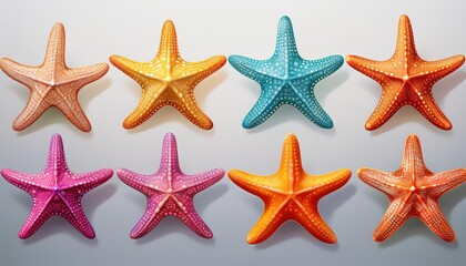 Colorful starfish in different poses marine life art 