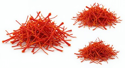Naklejka premium Vibrant Red Saffron Threads on White Background: Close-up Macro Photography