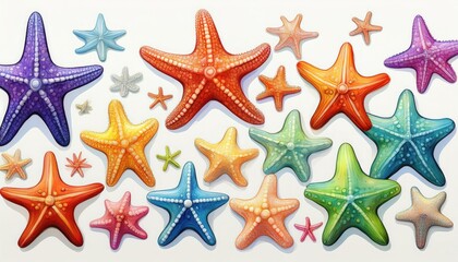 Obraz premium Colorful starfish in different poses marine life art 