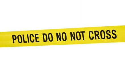 Yellow Police Tape with Black Bold Text Do Not Cross on White Background