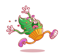 Running cupcake in panic – funny cartoon illustration. Modern flat style thin line vector illustration isolated on white background.