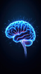 Fototapeta premium A digital illustration of a human brain with blue electrical arcs emanating from it, symbolizing artificial general intelligence (AGI) and advanced technology.