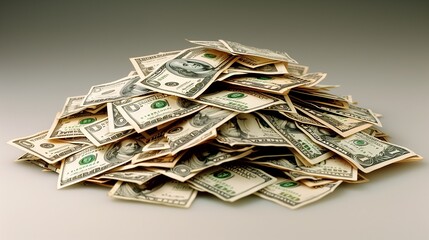 Pile of dollars against blue sky with white clouds