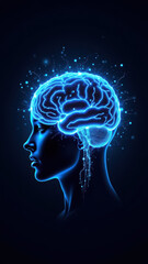Obraz premium AI human head icon with neural network connections.