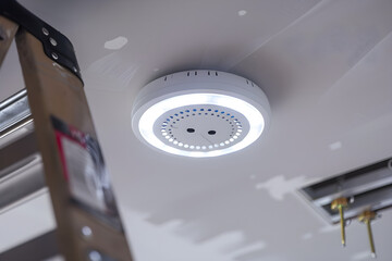Detailed View of a Newly Installed Home Safety Smoke Detector with Tools