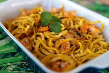 delicious and juicy shrimp noodles in vibrant colors