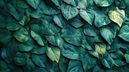 Obraz premium Lush green leaf texture of overlapping foliage creating a natural pattern