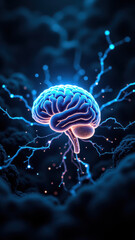 Obraz premium Brain with electric connections representing artificial general intelligence (AGI) concept.