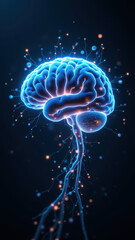 Naklejka premium Illustration of a human brain with glowing neural connections, symbolizing artificial general intelligence.