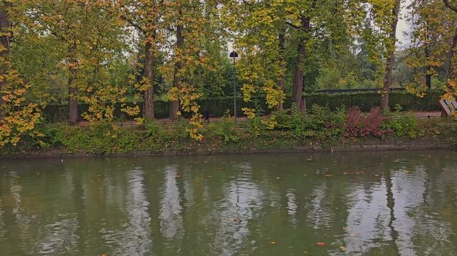 scenic view of The Middle Deule Canal or Esplanade Canal (Le canal de la moyenne-De&ucirc;le - canal de l'Esplanade )  in Lille, France 