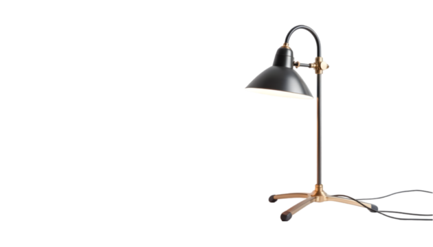 3D Illustration - Modern Table Lamp with Black Shade and Gold Base