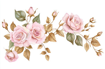 Fototapeta premium A delicate arrangement of pink roses and leaves, ideal for floral designs or decorations.