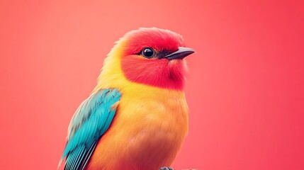 Fototapeta premium Brilliantly colored birds perched on a scarlet backdrop