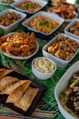 Seafood buffet with many choices of dishes in vibrant colors