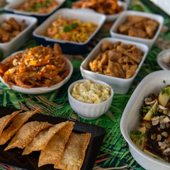Seafood buffet with many choices of dishes in vibrant colors