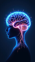 Illustration of a human head with glowing brain and neural pathways, emphasizing artificial general intelligence or AGI concept.