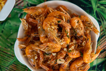 Delicious shrimp fried in garlic and oil