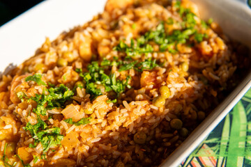 Seafood risotto with shrimp on rice