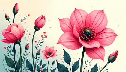 Pink Floral Botanical Illustration