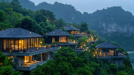 Luxurious hillside villas at twilight
