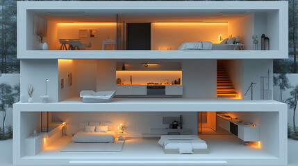Modern House Interior Cross-Section