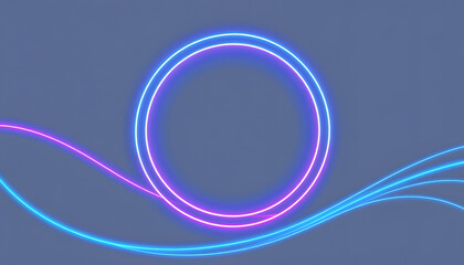 Round frame made of dynamic neon curved lines for technology concepts, user interface design, web design. Blue and purple lines. Transparent background, vintage. with white shades