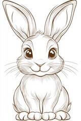 Fototapeta premium Minimalistic outline drawing of a cute rabbit with large eyes, sitting upright and facing forward
