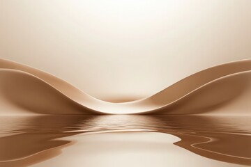 Fototapeta premium Elegant Beige Trendy Mocha tones Waves. Beige abstract background with waves and reflections, perfect for showcasing products or creating a calming backdrop.