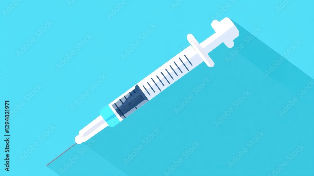 Poster Syringe on a blue background with a focus on medical instruments for health and safety applications. Generative AI