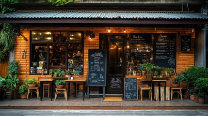 Cozy Rustic Cafe with Chalkboard Menu Display